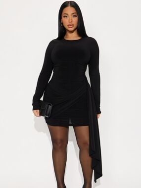 Fashion Nova Stella Ruched Long Sleeve Mini Dress - Black (1X) (EUC)